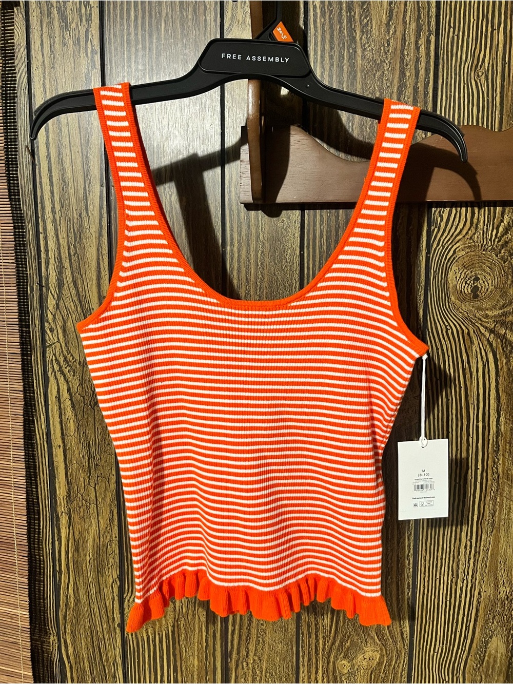 Free Assembly Orange & White Striped Ruffle-Hem Tank